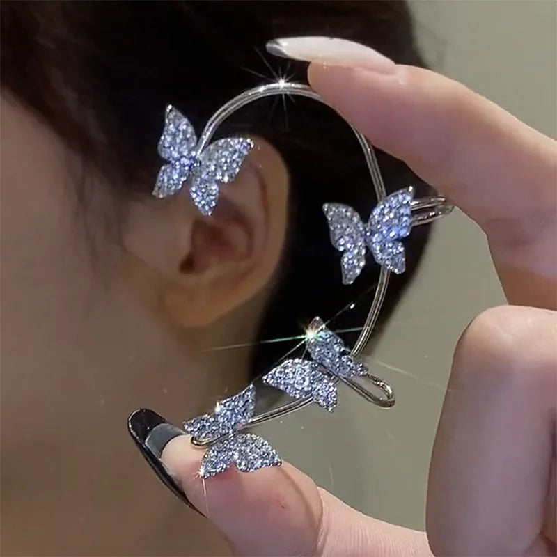 5pcs Golden Leaf Black Non-Piercing Long Butterfly Clip Earrings For Women Men Jewelry Wholesale