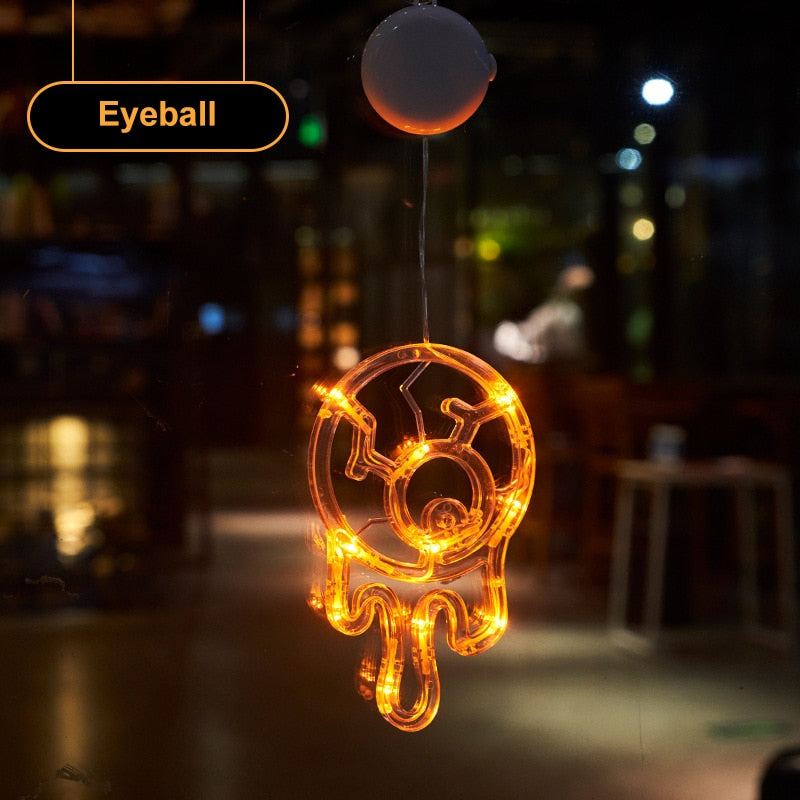 Light Up Halloween Window Lights Pumpkin Spider Bat LED Sucker Lamp Atmosphere Decoration Lamp String For Halloween Window Decor