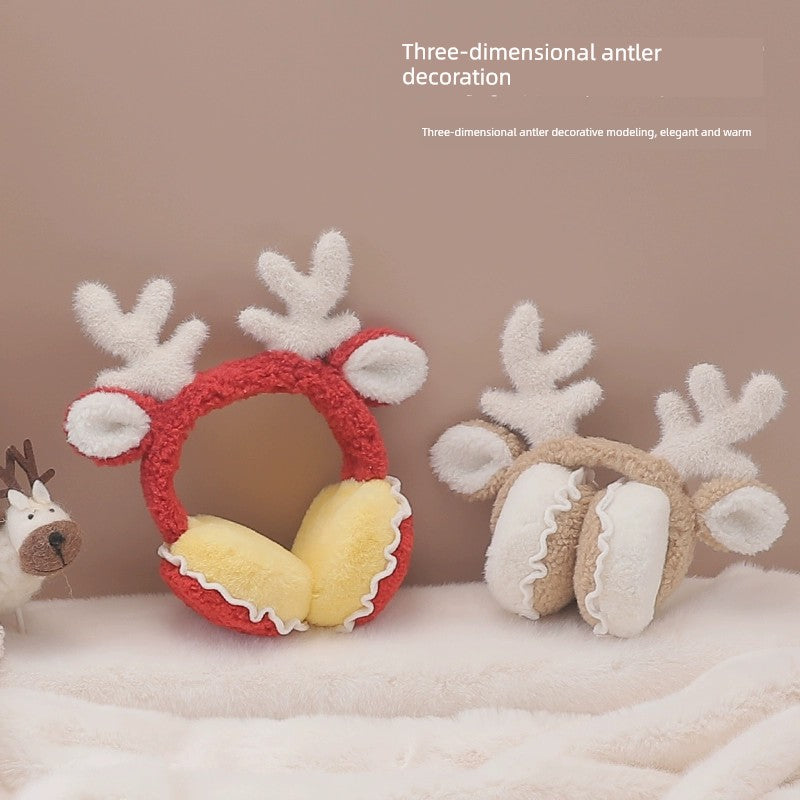 Fleece-Lined Thickened Christmas Elk Girl Warm-Keeping Earmuffs