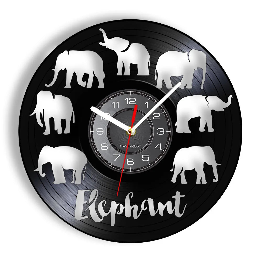 Giraffe and Elephant African Sunset Wall Clock Mother and Baby Animals Safari Nursery Wall Art Vinyl Record Wall Clock Kids Gift