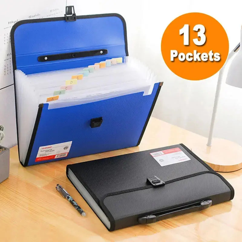 A4 Portable Folder Storage Bag 13 Pocket Accordion Bag Information Test Paper File Bag Office Document Organization File Folder - Image #1