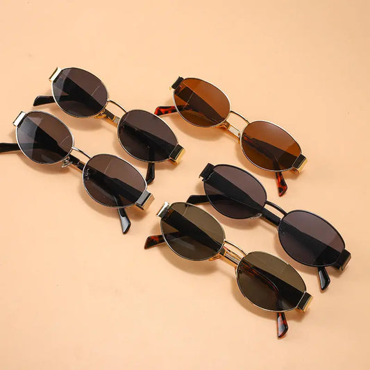 Personalized Hot Girl Metal Retro Oval Frame Sunglasses - Image #1