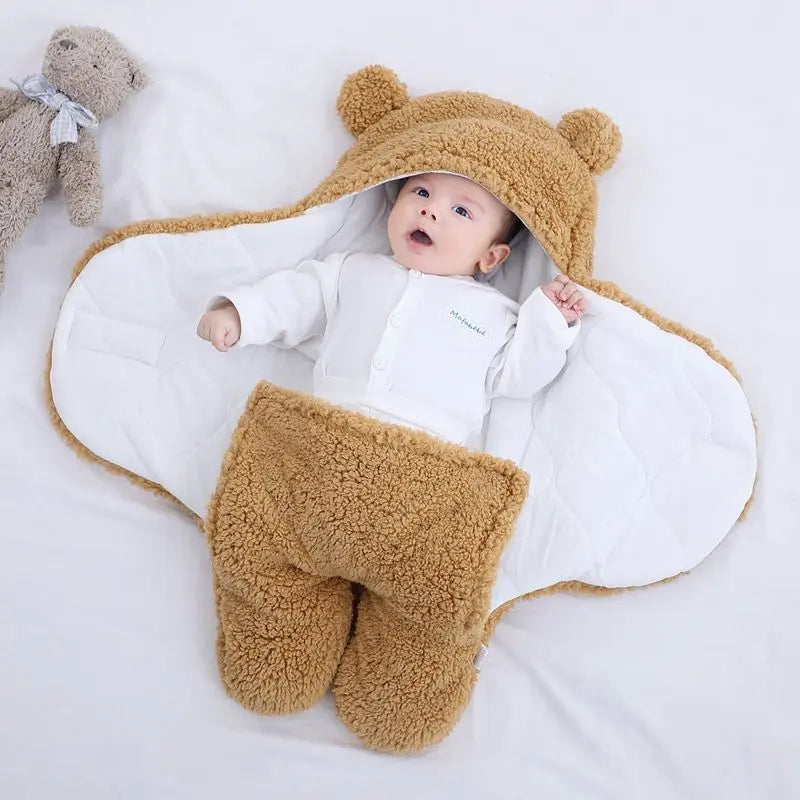 Cross border mother and baby products, newborn lamb plush blanket, baby cotton clip, autumn and winter thickened split leg sleeping bag, baby blanket - Image #3