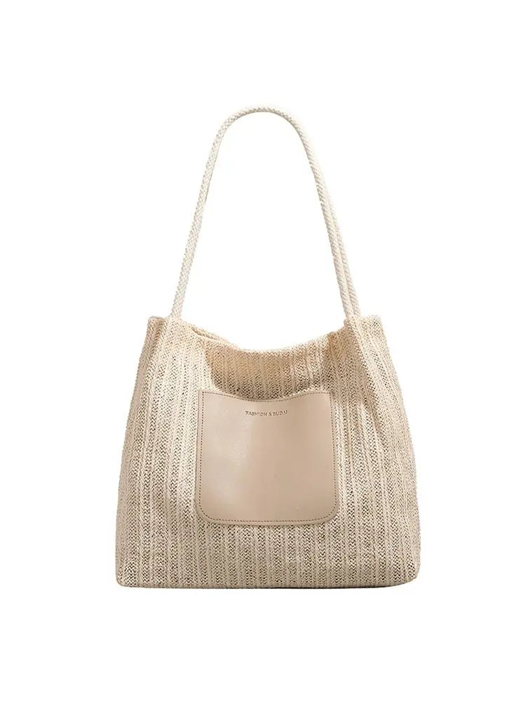 Ur Simple Straw Bag Women 2024 New Advanced Texture Woven Tote Bag Vacation Beach Bag Shoulder Underarm Bag - Image #5