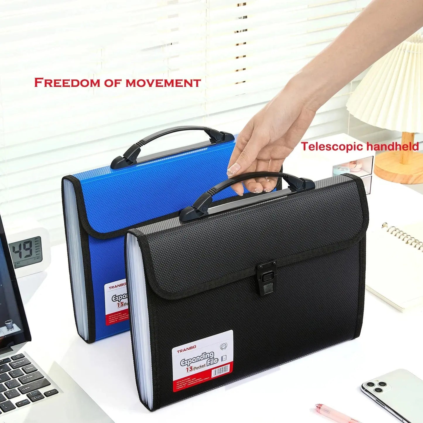 A4 Portable Folder Storage Bag 13 Pocket Accordion Bag Information Test Paper File Bag Office Document Organization File Folder - Image #2