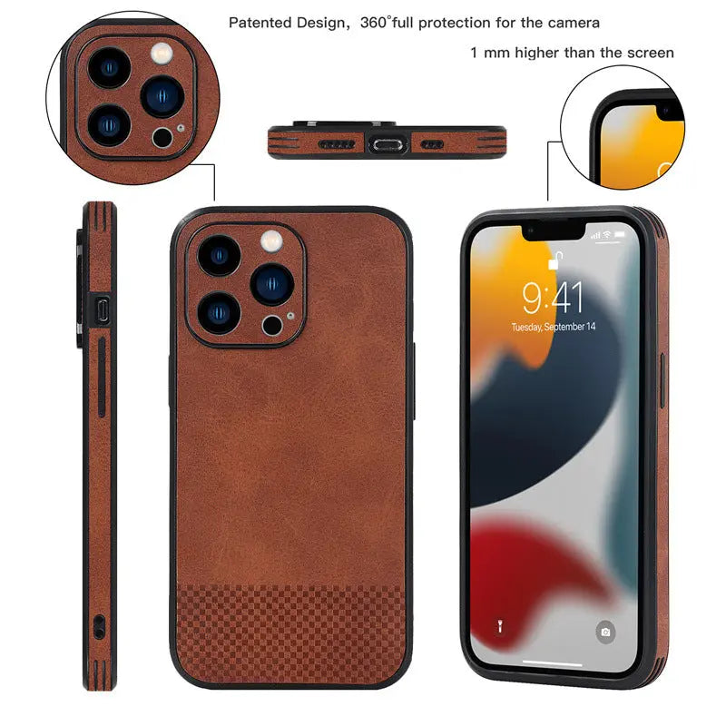 Suitable for iPhone 14 mobile phone leather case calfskin Apple 13 mobile phone case creative plus skin protective cover - Image #2