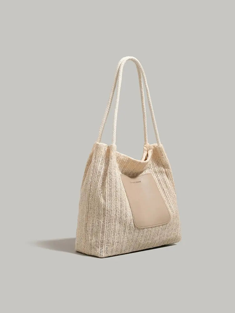 Ur Simple Straw Bag Women 2024 New Advanced Texture Woven Tote Bag Vacation Beach Bag Shoulder Underarm Bag - Image #2