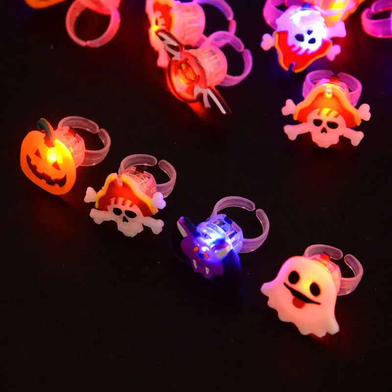 10pcs Halloween LED Flashing Light Rings Horror Pumpkin Ghost Spider Glow Finger Rings For Kids Halloween Party Cosplay Supplies - Image #7