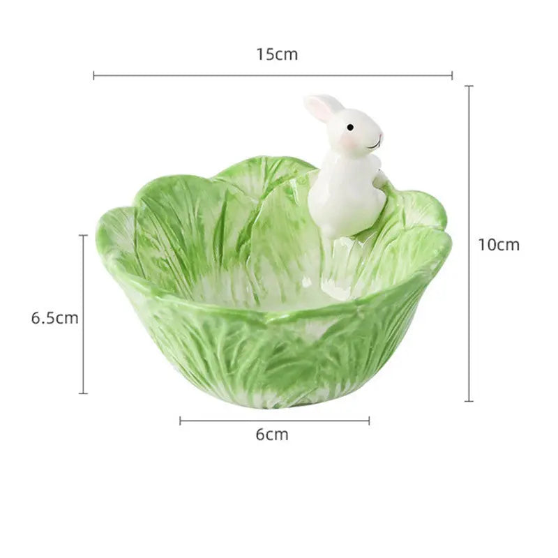 Easter Ceramic Cute Cartoon Hand Painted Animal Children's Tableware Rabbit Cabbage Fruit Salad Dessert Bowl Steak Plate Dinnerware - Image #9