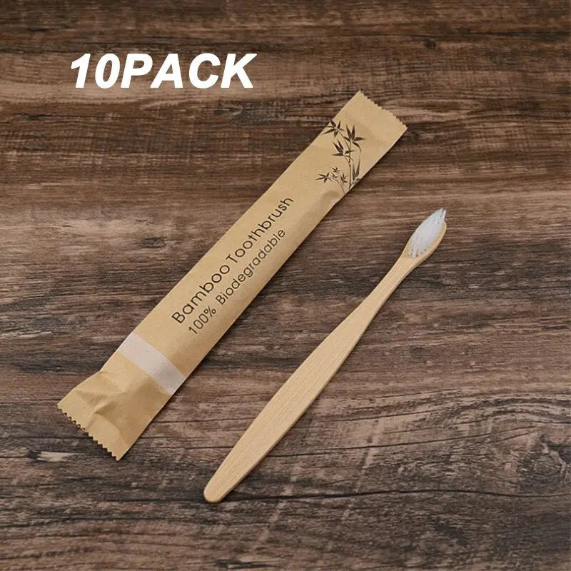 1/5/10Pcs Bamboo Toothbrush Eco Friendly Biodegradable Soft Bristle Resuable Wooden Tooth Brush Oral Care for Home Travel Hotel - Image #2