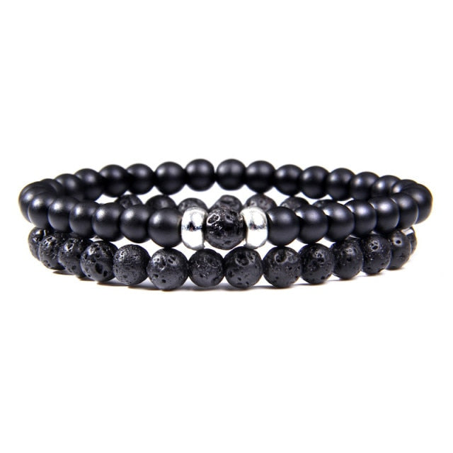 2Pcs/Set Couple’s Lava Stone Bead Bracelets for Unisex