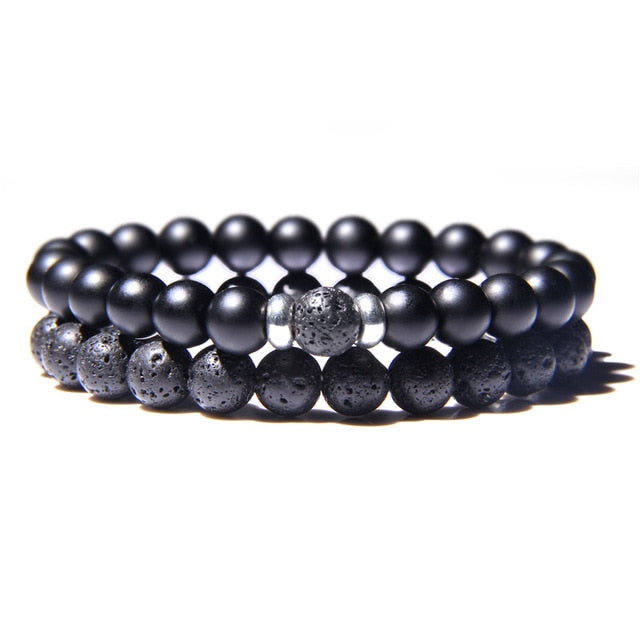 2Pcs/Set Couple’s Lava Stone Bead Bracelets for Unisex