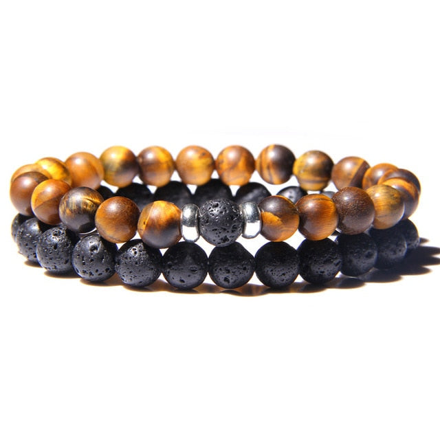 2Pcs/Set Couple’s Lava Stone Bead Bracelets for Unisex