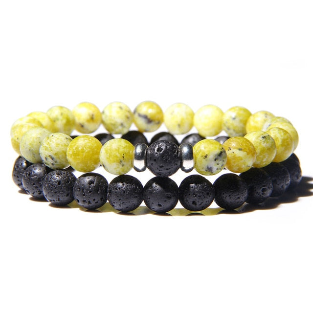 2Pcs/Set Couple’s Lava Stone Bead Bracelets for Unisex