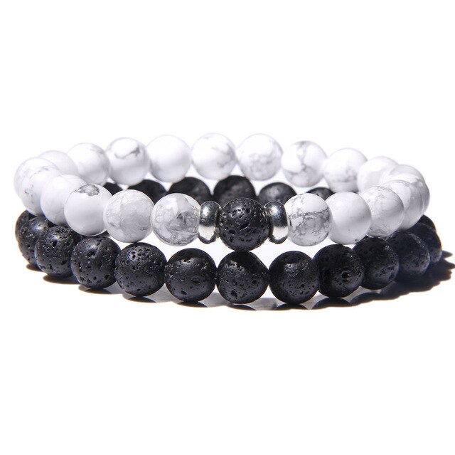 2Pcs/Set Couple’s Lava Stone Bead Bracelets for Unisex