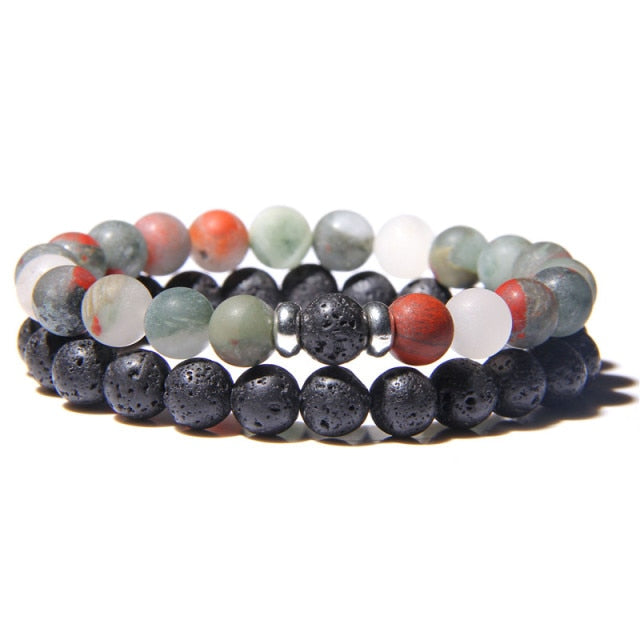 2Pcs/Set Couple’s Lava Stone Bead Bracelets for Unisex