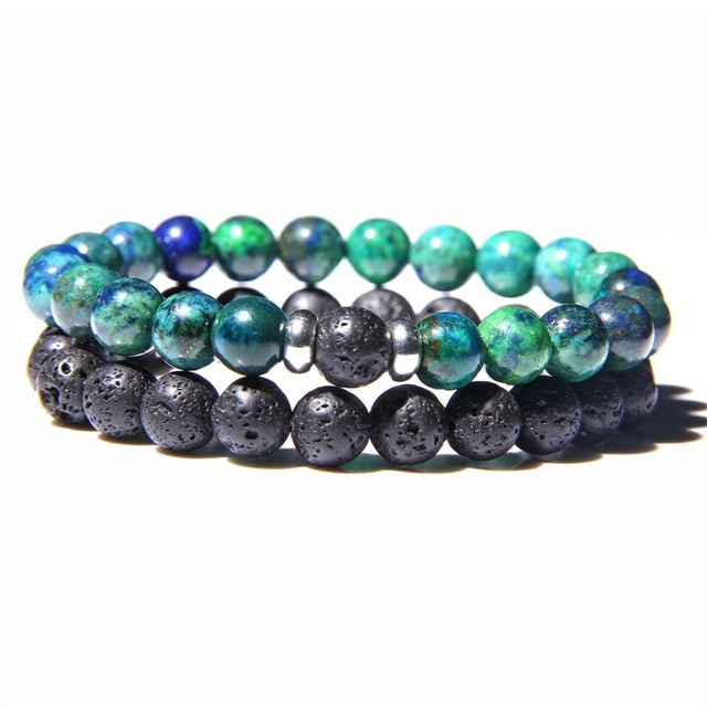 2Pcs/Set Couple’s Lava Stone Bead Bracelets for Unisex