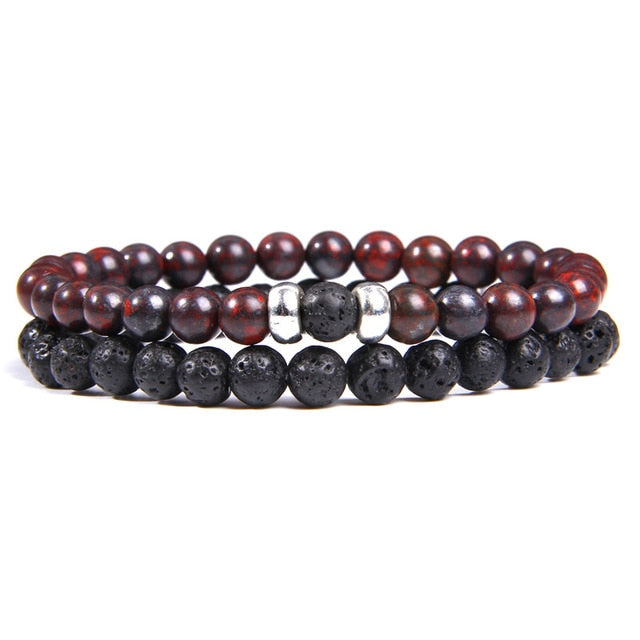 2Pcs/Set Couple’s Lava Stone Bead Bracelets for Unisex