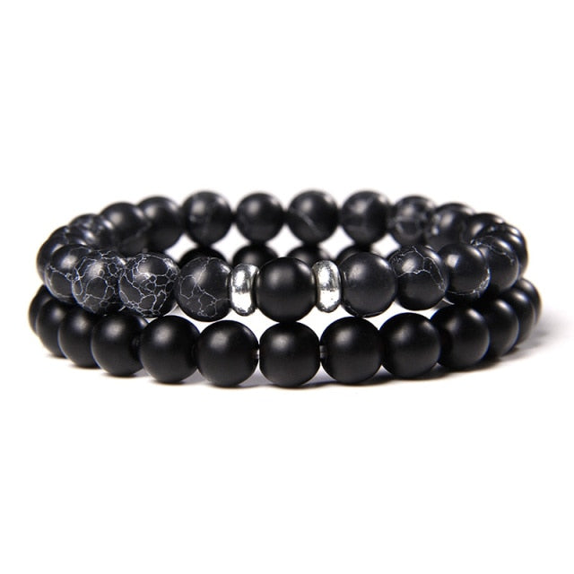 2Pcs/Set Couple’s Lava Stone Bead Bracelets for Unisex