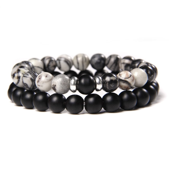 2Pcs/Set Couple’s Lava Stone Bead Bracelets for Unisex