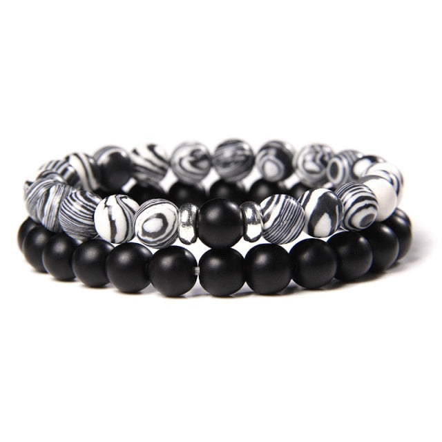 2Pcs/Set Couple’s Lava Stone Bead Bracelets for Unisex