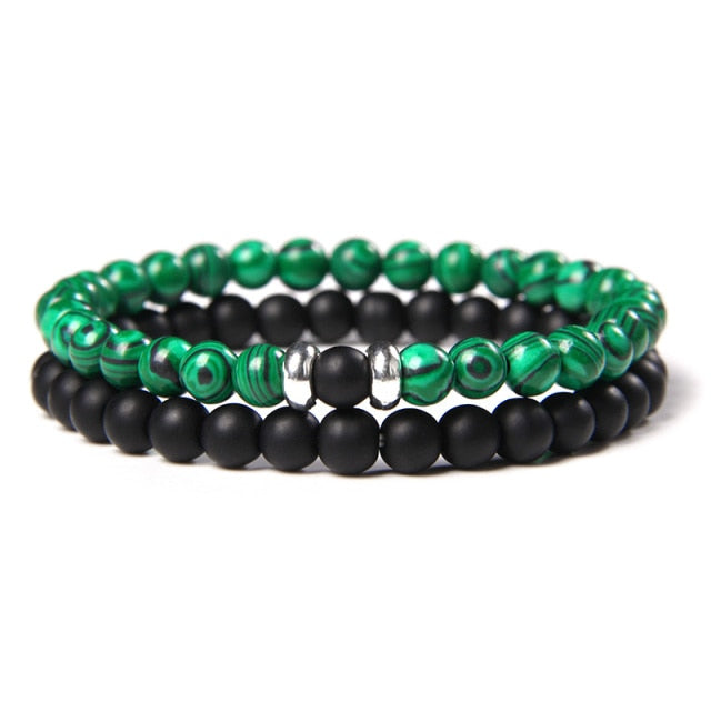 2Pcs/Set Couple’s Lava Stone Bead Bracelets for Unisex