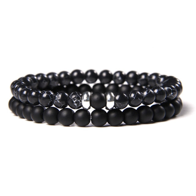 2Pcs/Set Couple’s Lava Stone Bead Bracelets for Unisex