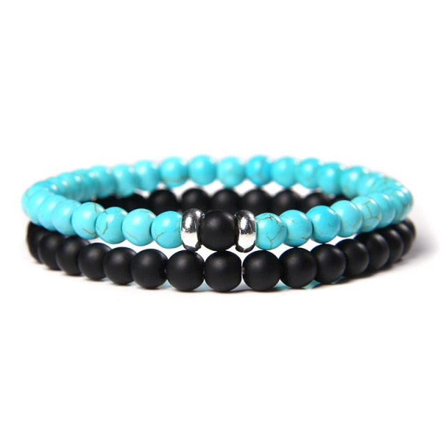 2Pcs/Set Couple’s Lava Stone Bead Bracelets for Unisex