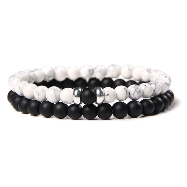 2Pcs/Set Couple’s Lava Stone Bead Bracelets for Unisex