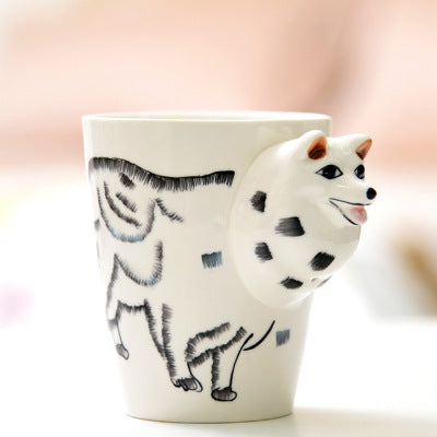 Festival gift Ceramic coffee milk tea mug 3D animal shape Hand painted Cow cup