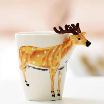 Festival gift Ceramic coffee milk tea mug 3D animal shape Hand painted Cow cup