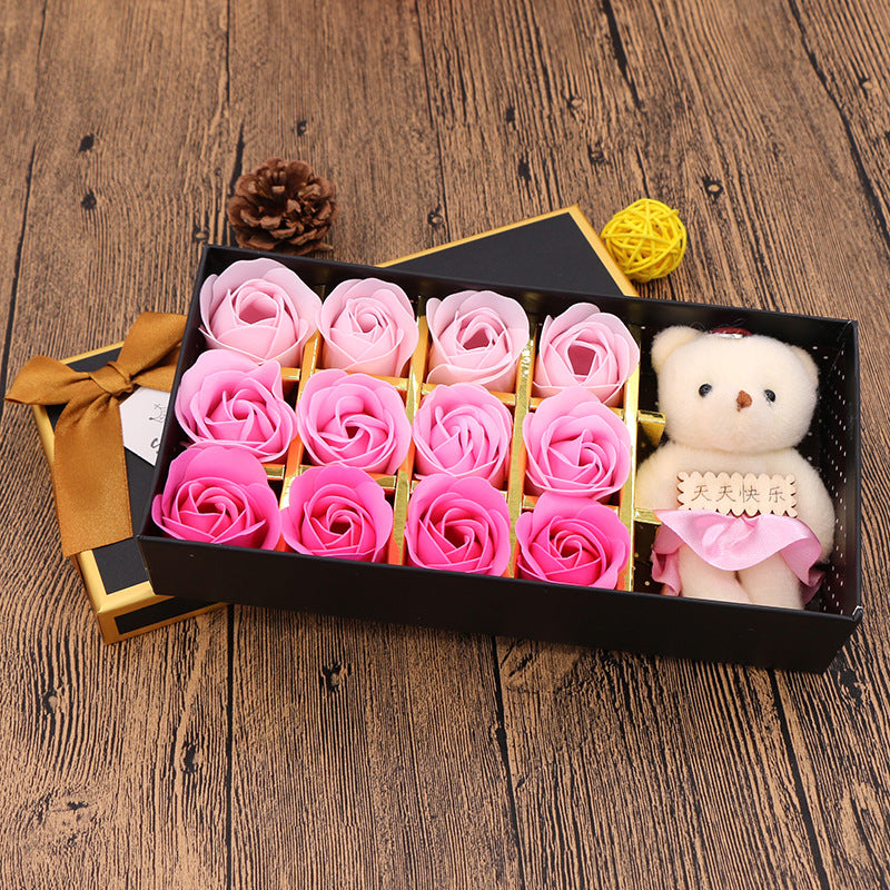 Valentine's Day Gift Box Soap Flower Tanabata Festival Creative Gift Eternal Flower 12 Bear Rose Soap Flower