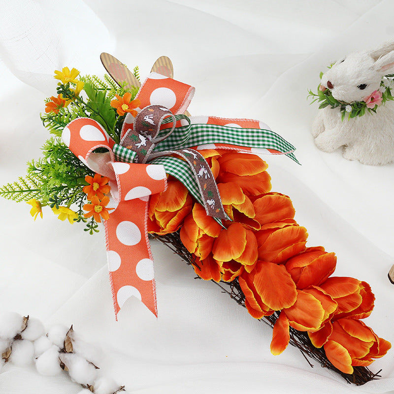 Easter Tulip Carrot Bunny Wreath Door Hanging Decoration