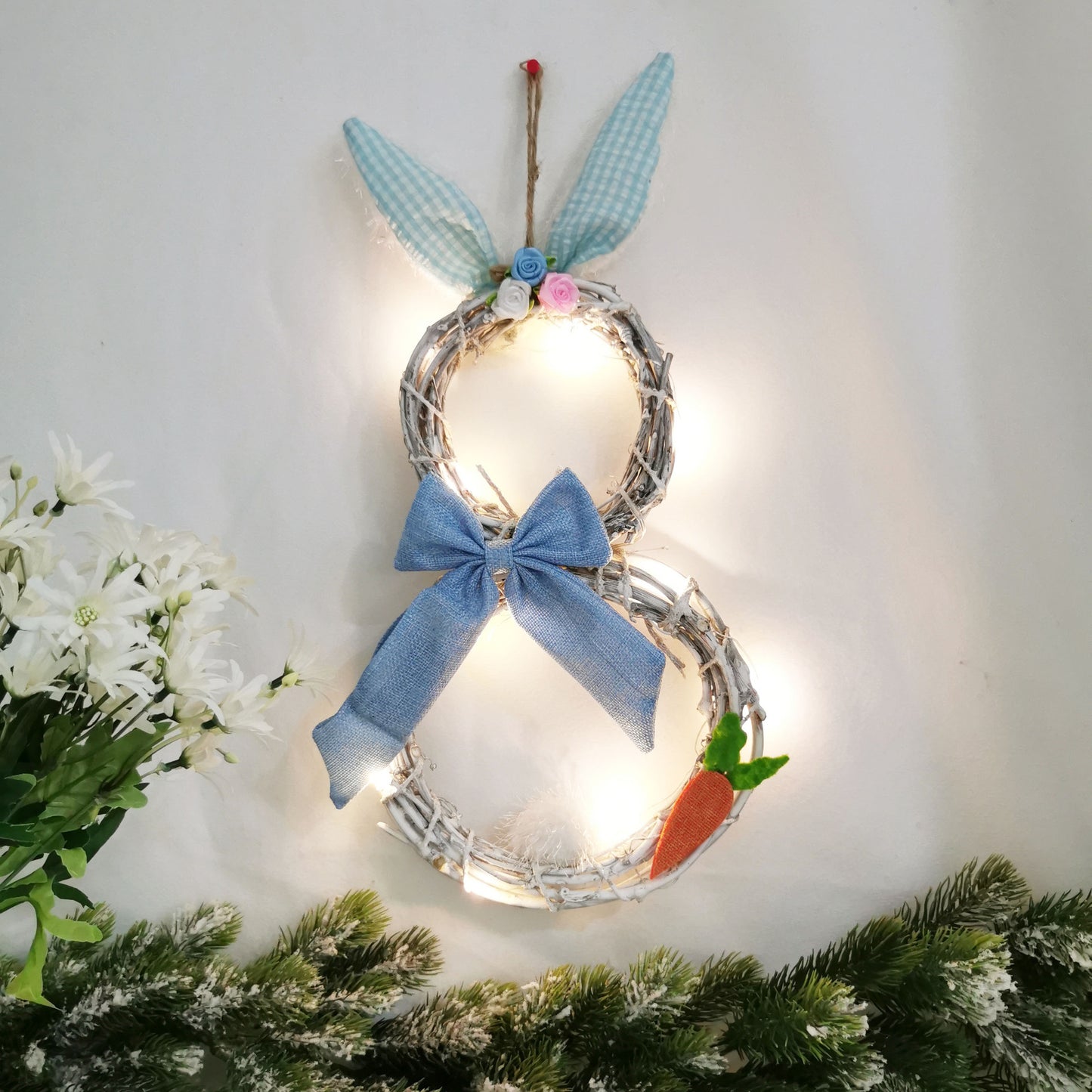 The Easter Bunny Decorated The Vine Wreath With Lights