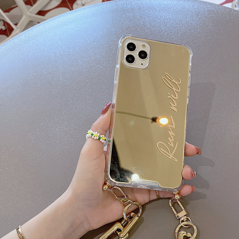 Compatible with Apple, Compatible with Apple , Golden Chain Mirror Suitable For IPhone Soft Phone Case