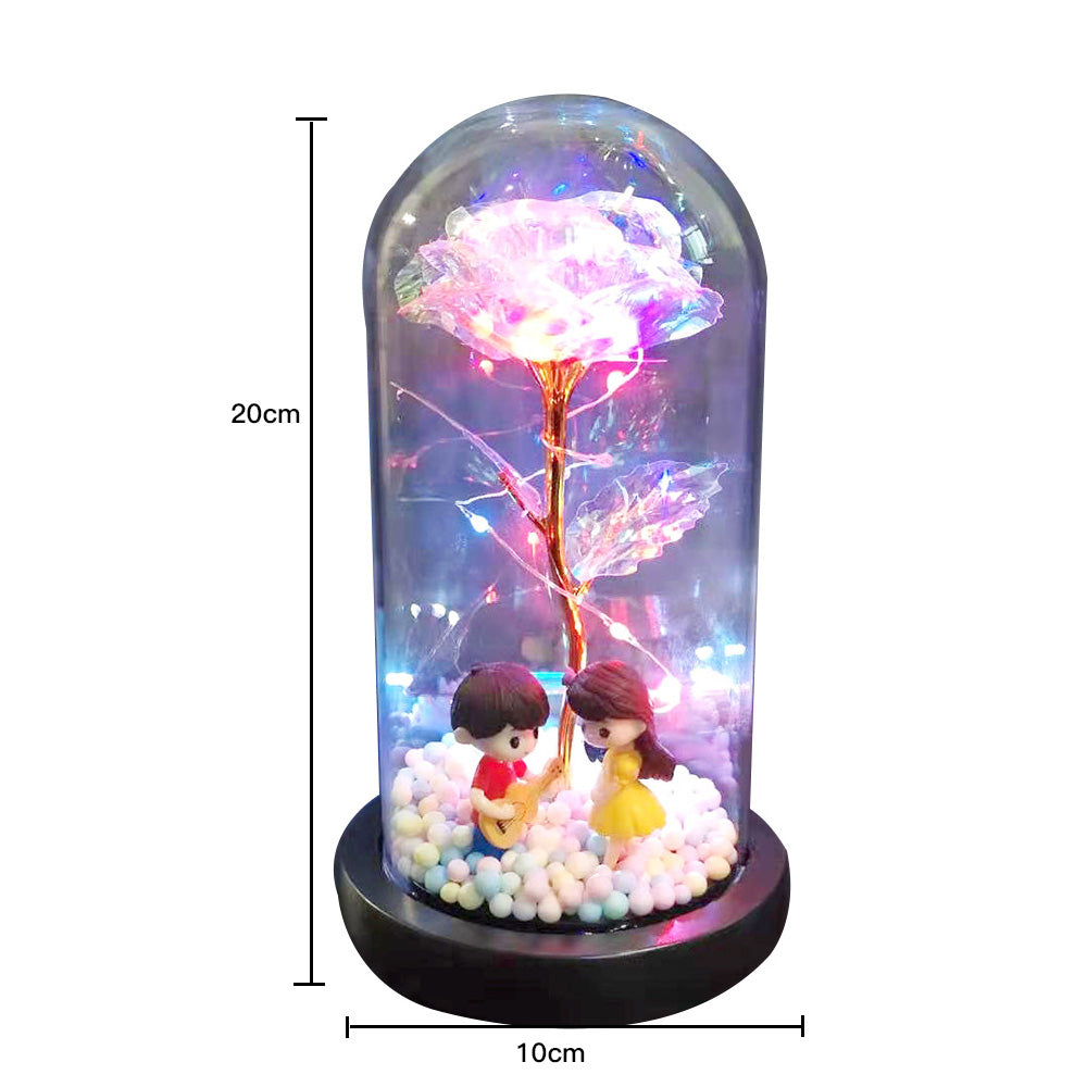 Beauty Eternal Flower Rose in Flask Wedding Decoration Artificial Flowers Glass Cover for Valentine'S Day Gift Home Decor