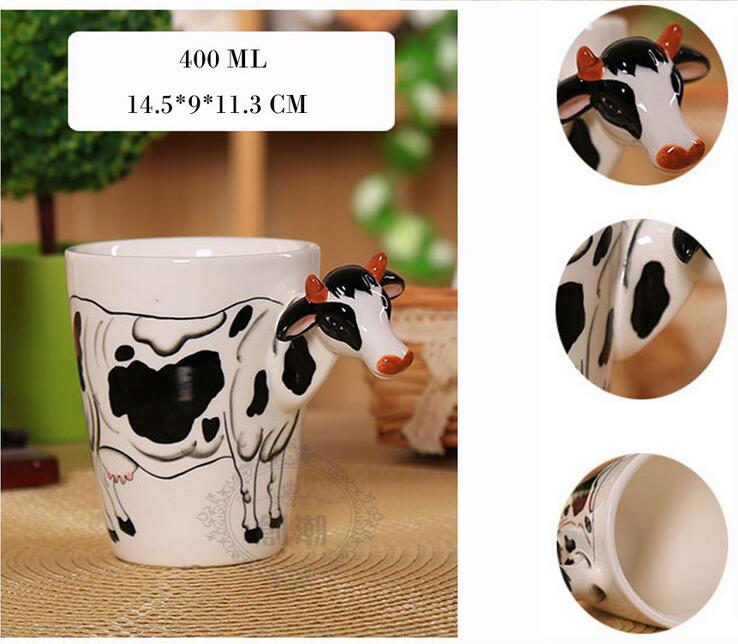 Festival gift Ceramic coffee milk tea mug 3D animal shape Hand painted Cow cup