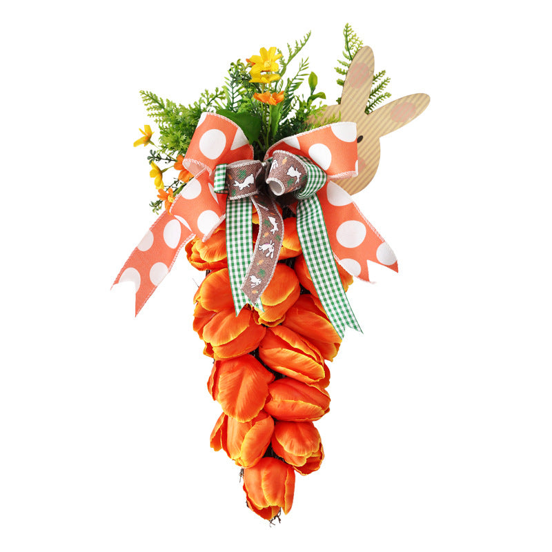 Easter Tulip Carrot Bunny Wreath Door Hanging Decoration