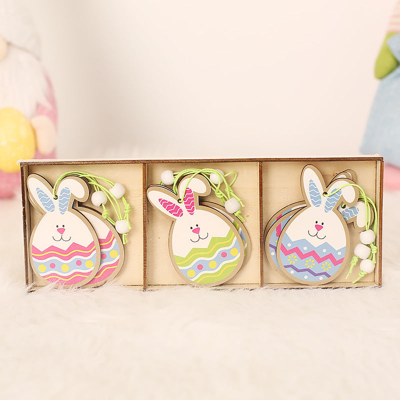 Easter Bunny Egg Animal Painting Pendant Wooden Crafts