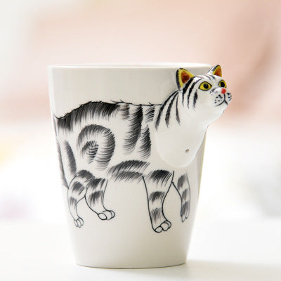 Festival gift Ceramic coffee milk tea mug 3D animal shape Hand painted Cow cup