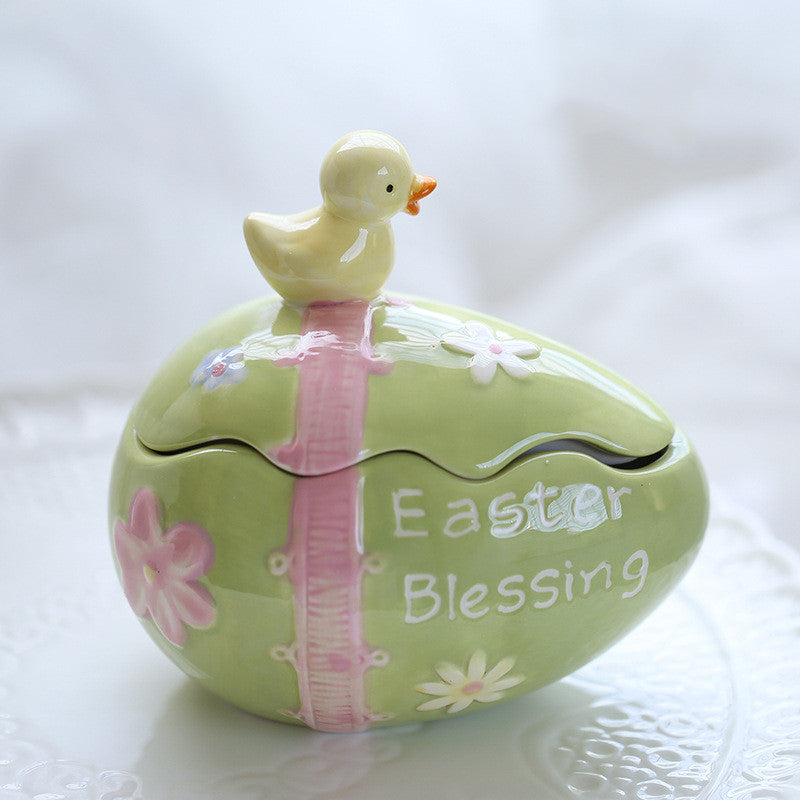 Creative Easter Egg Bunny Storage Jar Sundries Hand-painted Jewelry Box Ceramic decorations Small Ornaments