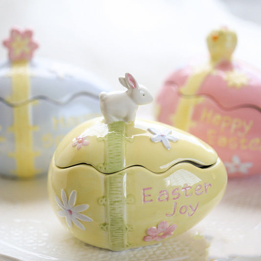 Creative Easter Egg Bunny Storage Jar Sundries Hand-painted Jewelry Box Ceramic decorations Small Ornaments