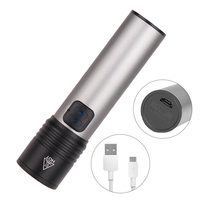 Built-in Battery USB Charging Telescopic Zoom Portable Glare Flashlight