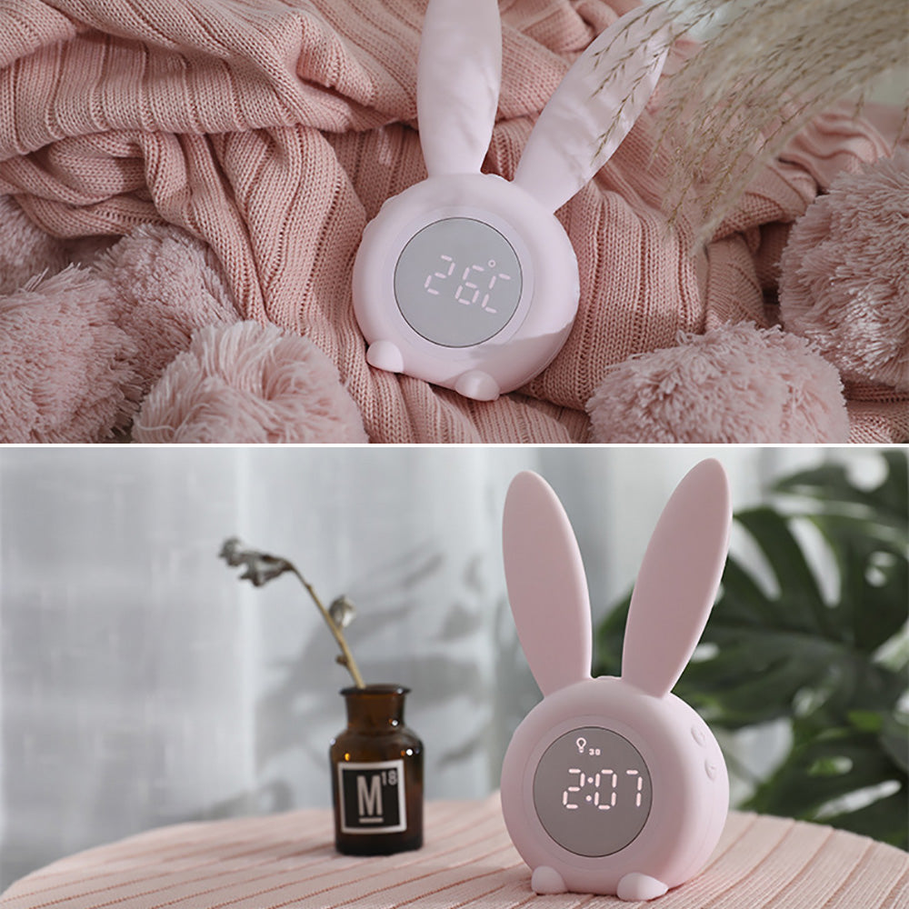 LED Digital Alarm Clock Bunny Ear Electronic LED Display Sound Control Cute Rabbit Night Lamp Desk Clock For Home Decoration