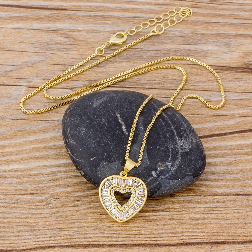 AIBEF Fashion Exquisite Heart Design Micro Pave Cubic Zircon Choker Necklace Gold Chain Women Pendant Jewelry Accessories Gift