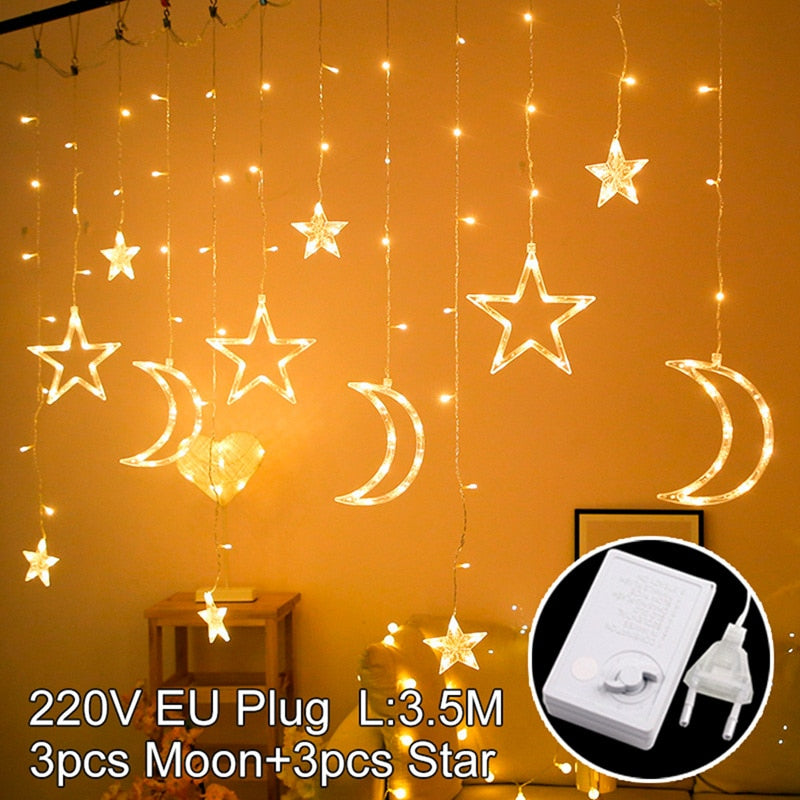 Star Moon Led Curtain Garland String Light EID Mubarak Ramadan Decorations for Home 2023 Islam Muslim Event Party Supplies Decor