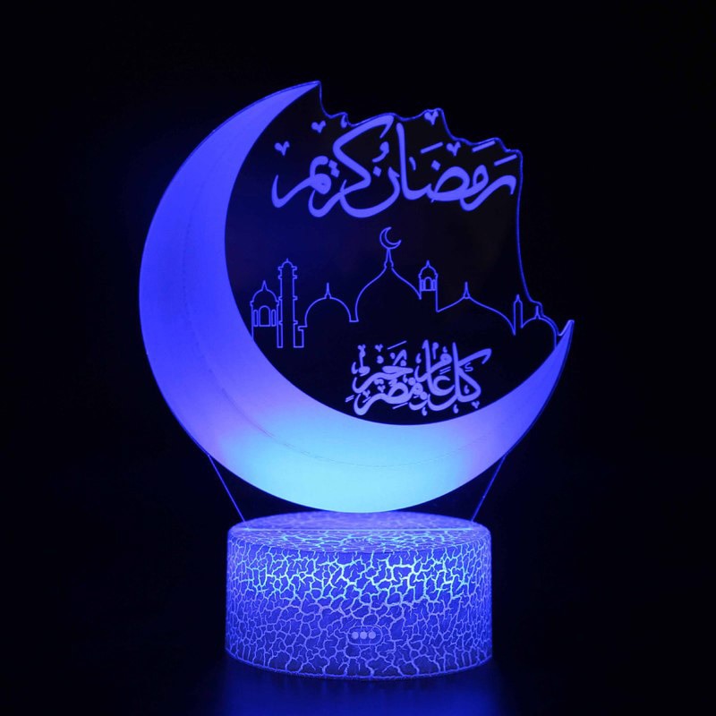 3D Ramadan LED Lights Acrylic EID Mubarak Muslim Decoration for Home Desktop Lights Moon Stars Remote Control Colorful EID Lamp