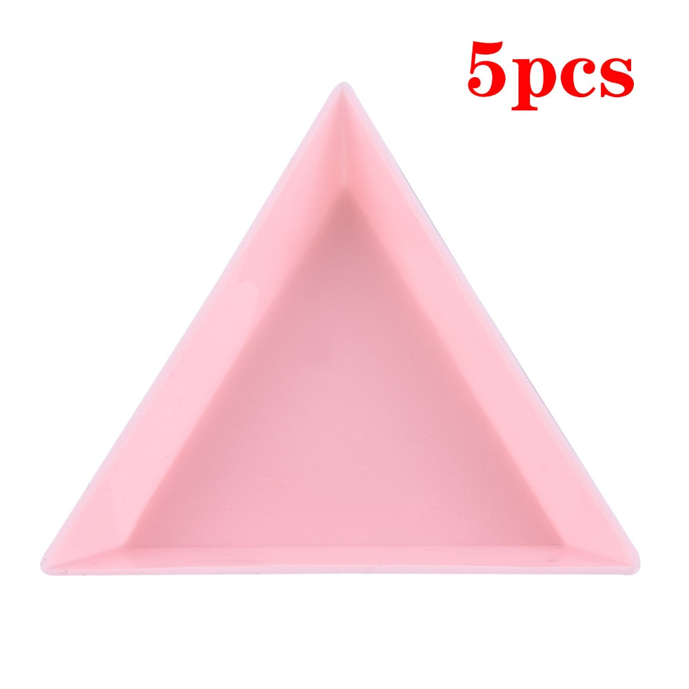 Triangle Plastic Rhinestone Nail Art Storage Box Plate Tray Holder Container Jewelry Glitter Cup DIY Decoration Dotting Tool