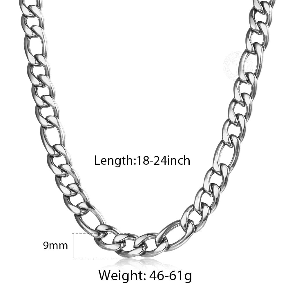 5/7/9mm Men&#39;s Stainless Steel Necklace Figaro Link Chain Choker for Men Women Gold Color Silver Color Solid Accessories  KNM177