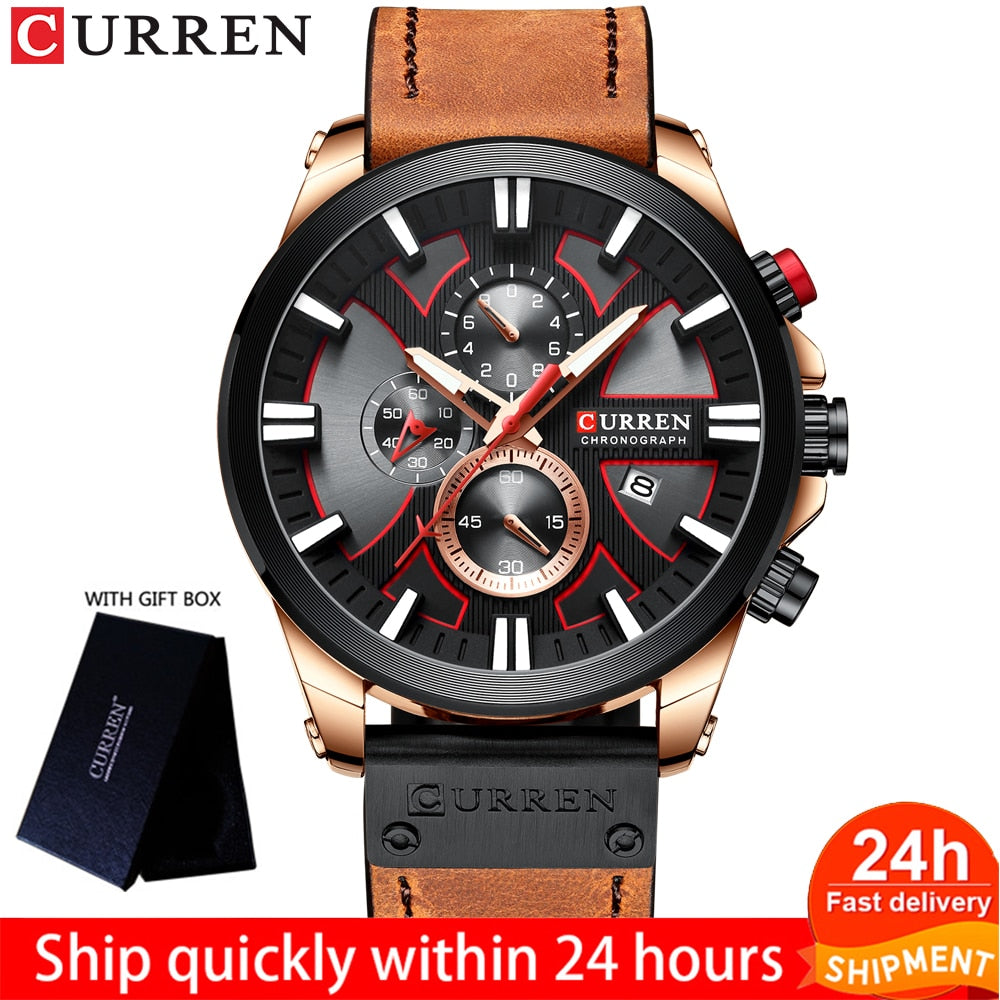 CURREN Men Watch Leather Brand Luxury Quartz Clock Fashion Chronograph Wristwatch Male Sport Military 8346 Relogio Masculino